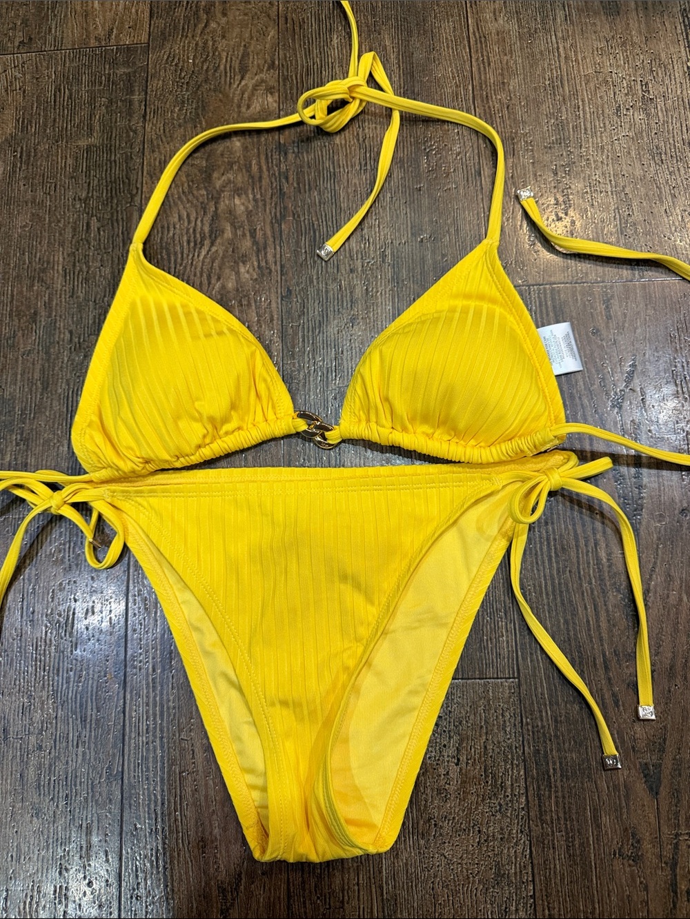 Michael Kors Bright Yellow Ribbed Triangle Bikini Set NWOT